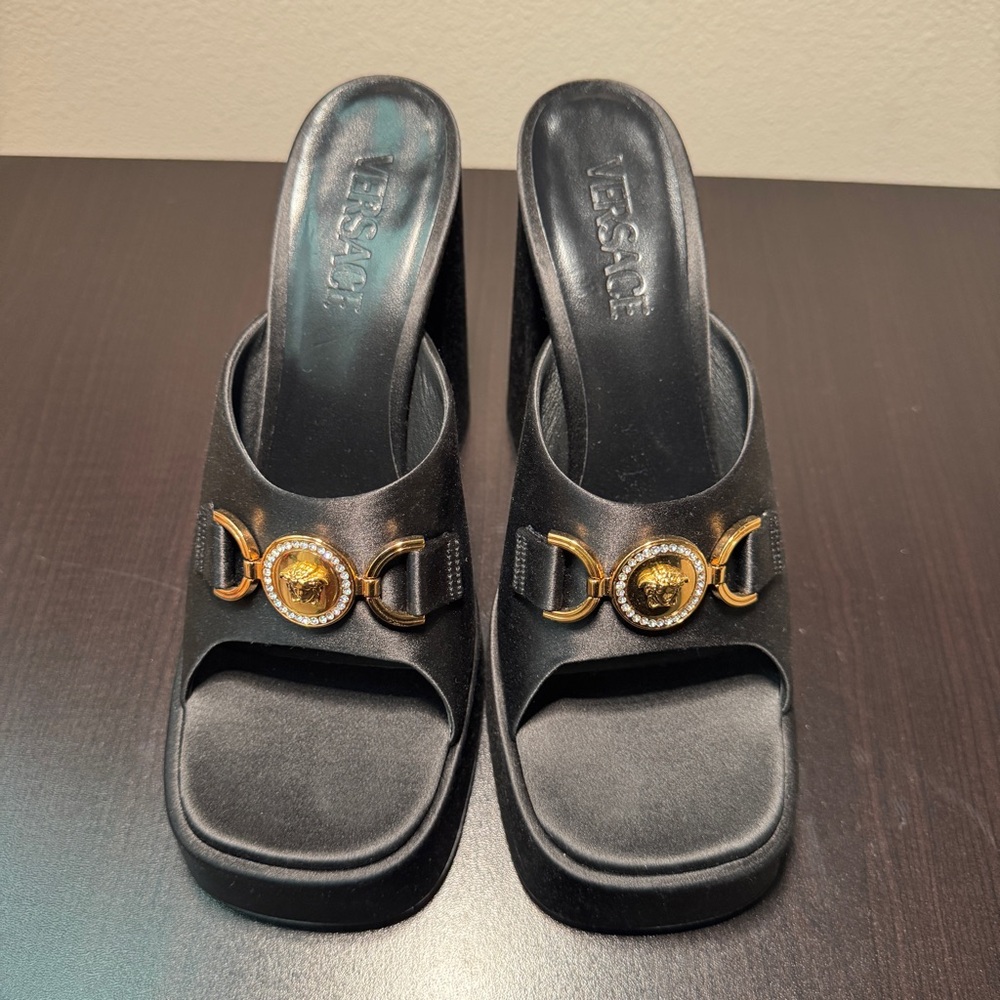 Versace Black and Gold Slide Sandals